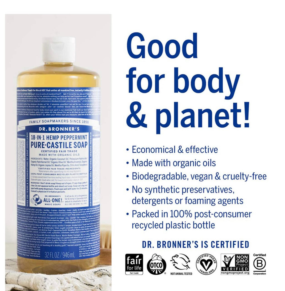 Dr. Bronner'S Peppermint 32 Oz Liquid Castile Soap ( Multi-Pack)