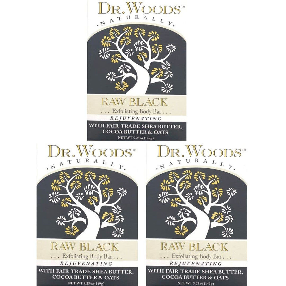 Dr. Woods Raw Black Exfoliating Body Bar with Organic Shea Butter, 5.25 oz (Pack of 3)1 Count (Pack of 3)