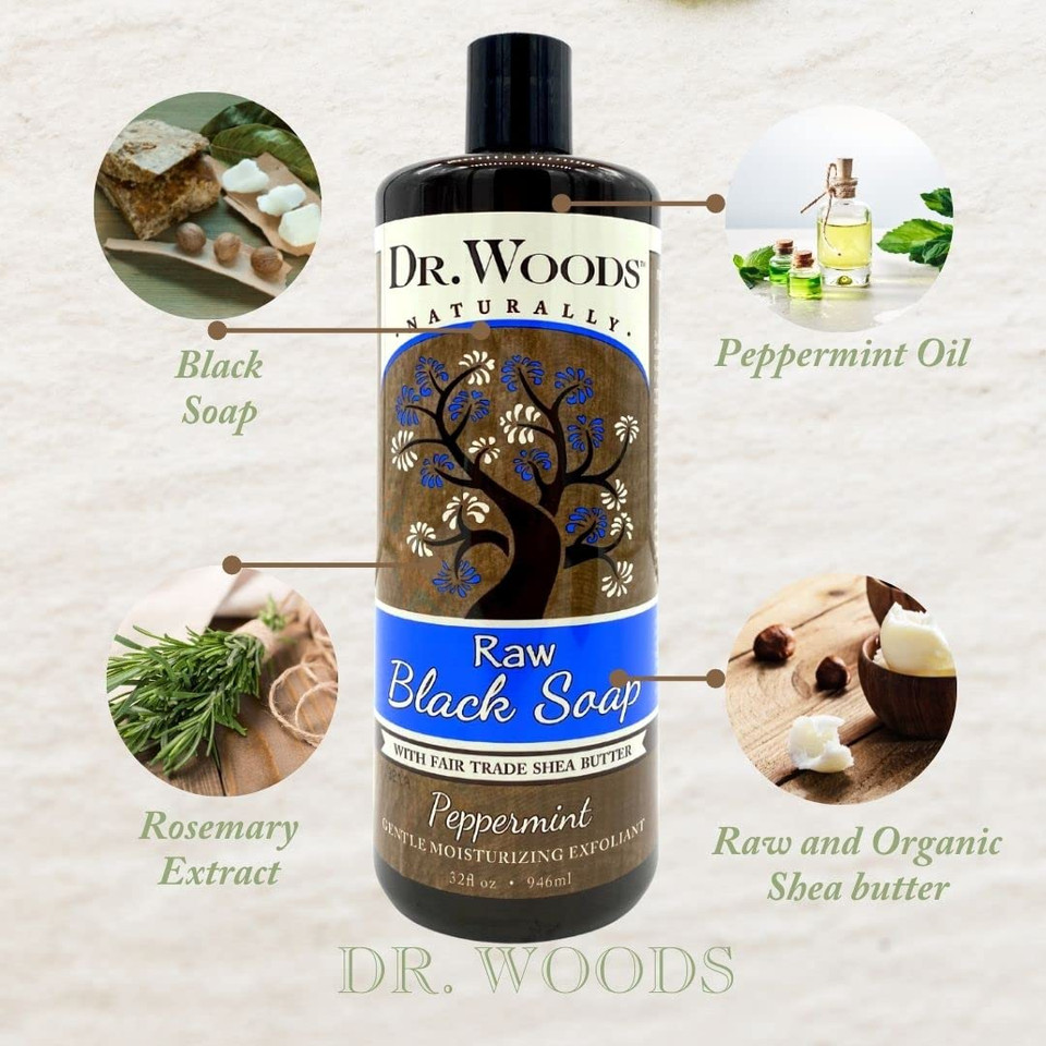 Dr. Woods Raw Moisturizing Black Peppermint Soap With Organic Shea Butter, 32 Ounce