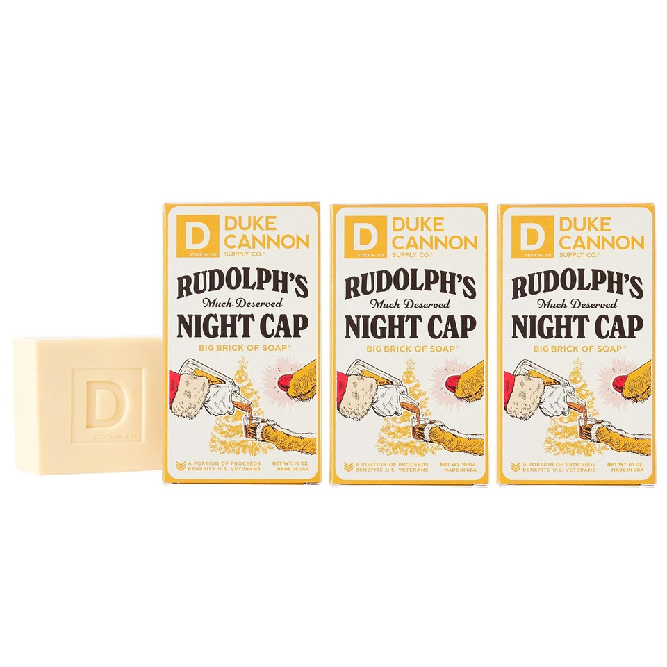 Duke Cannon Supply Co. Big Brick Of Soap Bar For Men Holiday Edition Rudolph'S Much Deserved Night Cap (Toasted Cinnamon&Leather) Multi-Pack- Superior Grade, Extra Large, Paraben-Free 10 Oz (3 Pack)10 Ounce (Pack Of 3)