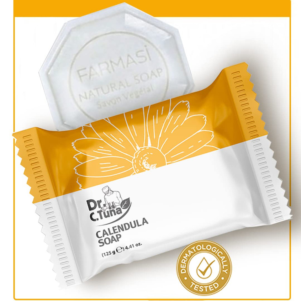 Farmasi Dr. C. Tuna Calendula Soap, Soothes Dry, Itchy, Cracked, Irritated Skin, Powerful Skin Protection, Hydrating And Replenishing Skin Care, Face & Body Soap (12.3 Oz.)4.41 Ounce (Pack Of 3)