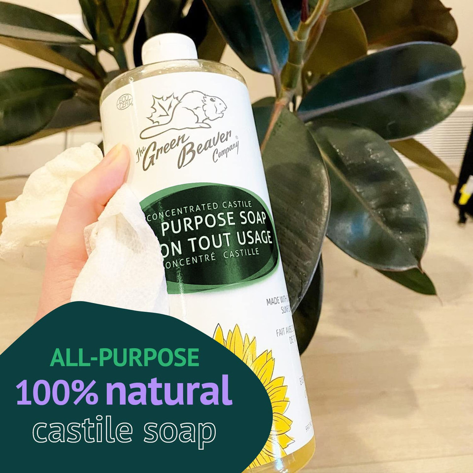 Green Beaver All Purpose Liquid Soap, Natural All Purpose Concentrated Castile Soap, Hand, Laundry, Body And House Wash For All Skin Types, Unscented, 1 Liter