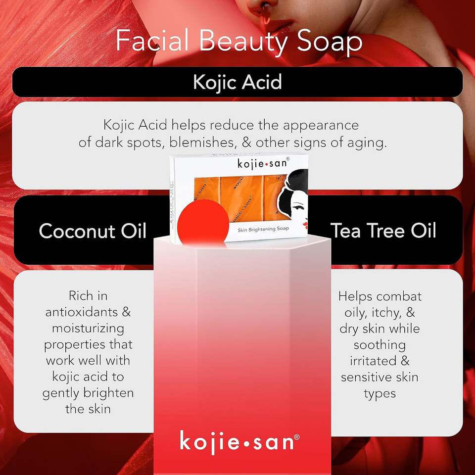 Kojie San Skin Brightening Soap  The Original Kojic Acid Soap That Reduces Dark Spots, Hyper-Pigmentation, & Other Types Of Skin Damage  3 X 65G Bars