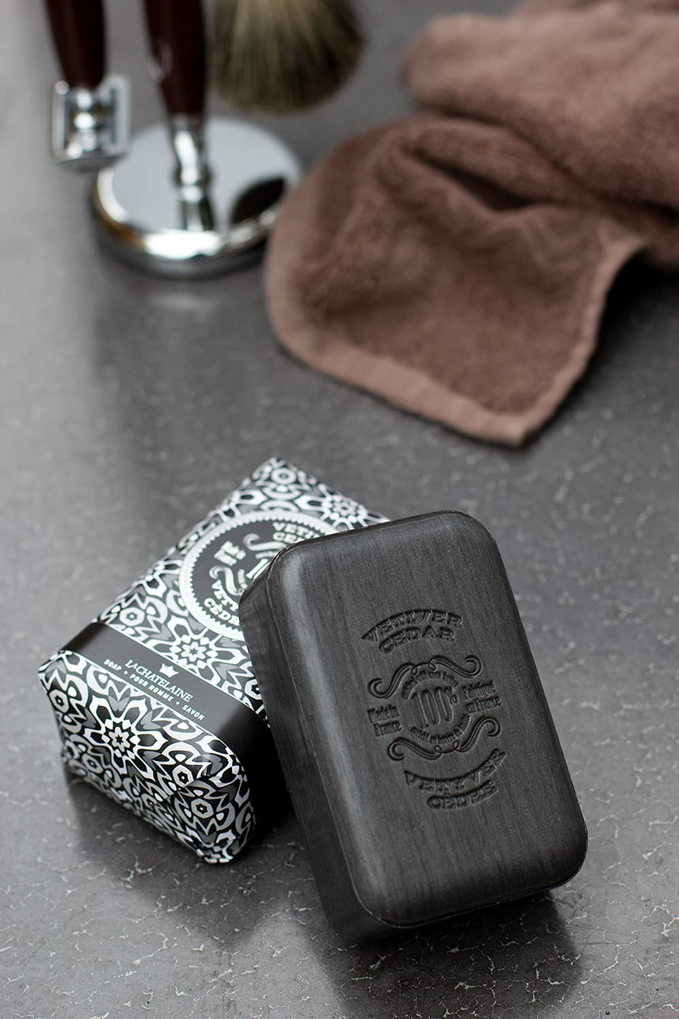 La Chatelaine Shea Butter Bar Soap| Natural And Organic |Triple Milled | Made In France | Unisex, Men, Women | Large (Vetiver Cedar) La Chatelaine Shea Butter Bar Soap| Natural And Organic |Triple Milled | Made In France | Unisex, Men, Women | Large (Vetiver Cedar)