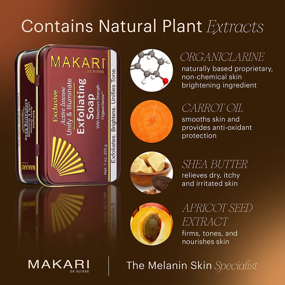 Makari Exclusive Active Intense Exfoliating Soap (7Oz) | Unify & Illuminate | Advanced Brightening Bar For Dark Spots And Blemishes | Exfoliates Dead Skin Cells And Helps Reveal Natural Skin Radiance