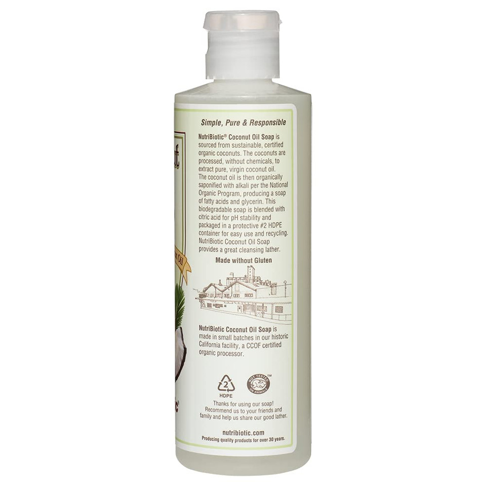Nutribiotic  Pure Coconut Oil Soap, Unscented 8 Oz | Certified Organic, Unrefined, Biodegradable | Vegan & Made Without Gmos, Gluten, Parabens Or Sulfates | Rich, Cleansing Lather