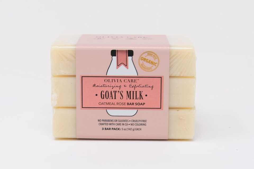 OLIVIA CARE Goat's Milk Organic Bar Soap 3 Pack of 5 oz Bars Made in the USA (Oatmeal Rose)