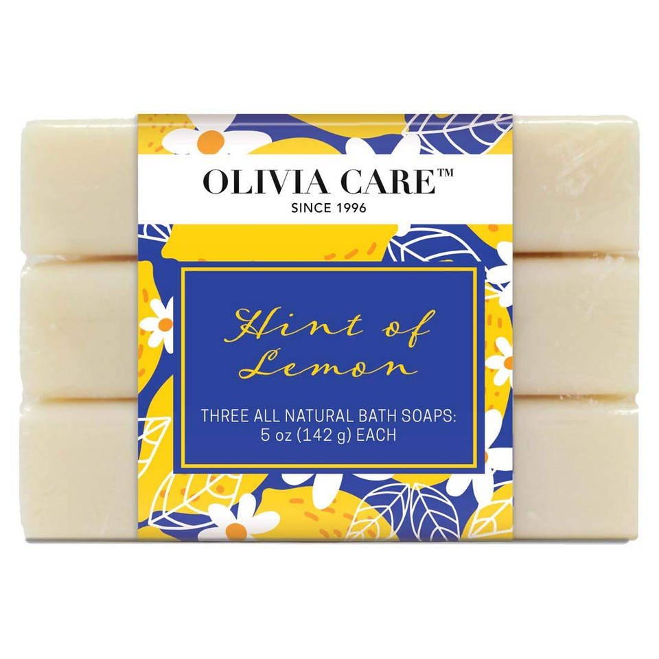 Olivia Care Lemon Bar Soap 3 Pack Natural, Organic - Infused With Amazing Citrus Lemon Essential Oil - Clean Energize Mind Body.- Moisturize, Hydrate - Makes Skin Soft & Silky - 3 X 5 Oz