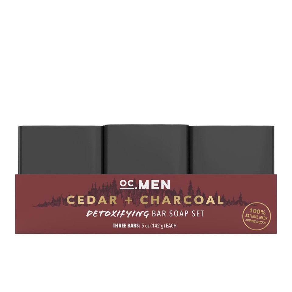 Olivia Care Men'S Natural Soap - All Natural Cedar Charcoal Exfoliating Bar Soaps For Men Made With Organic Ingredients 3 Pack Of 5 Oz Bars (Cedar Charcoal)