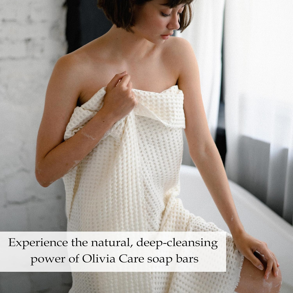 Olivia Care Pink Clay Bar Soap 100% Natural, Vegan & Organic - For Face & Body -Detoxify, Exfoliate, Hydrate, Moisturize & Deep Clean - Leave Skin Soft & Silky - Sustainable Palm Oil - 8 Oz