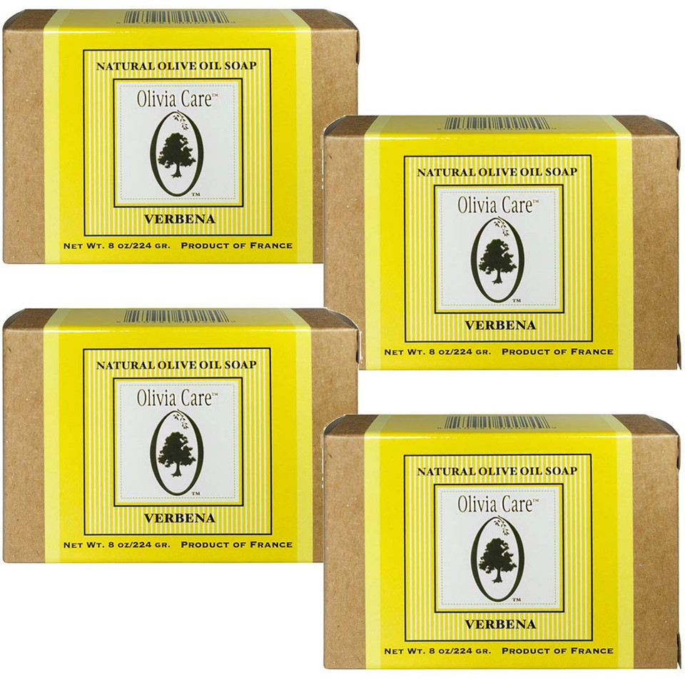 Olivia Care Premium Verbena Bath & Body Bar Soap | Organic, Vegan & Natural | Olive Oil | Repairs, Hydrates, Moisturizes & Deep Cleans | Good For Sensitive Dry Skin | Made In Usa | 8 Oz - (4 Pack)