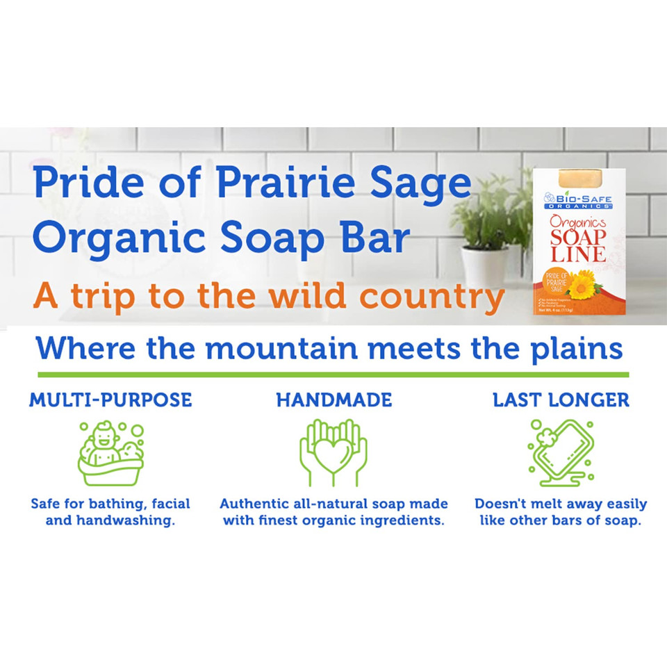Organic All Natural Handmade Pride Of Prairie Sage Exfoliating Body Soap Shampoo Bar | Luxurious & Rejuvenating Bath Soap | No Gmo, Sls & Chemical | Handmade Naturally Moisturizing | Suits All Skin | Usa Made - 4 Oz. By Bio-Safe Organicsã¢Â