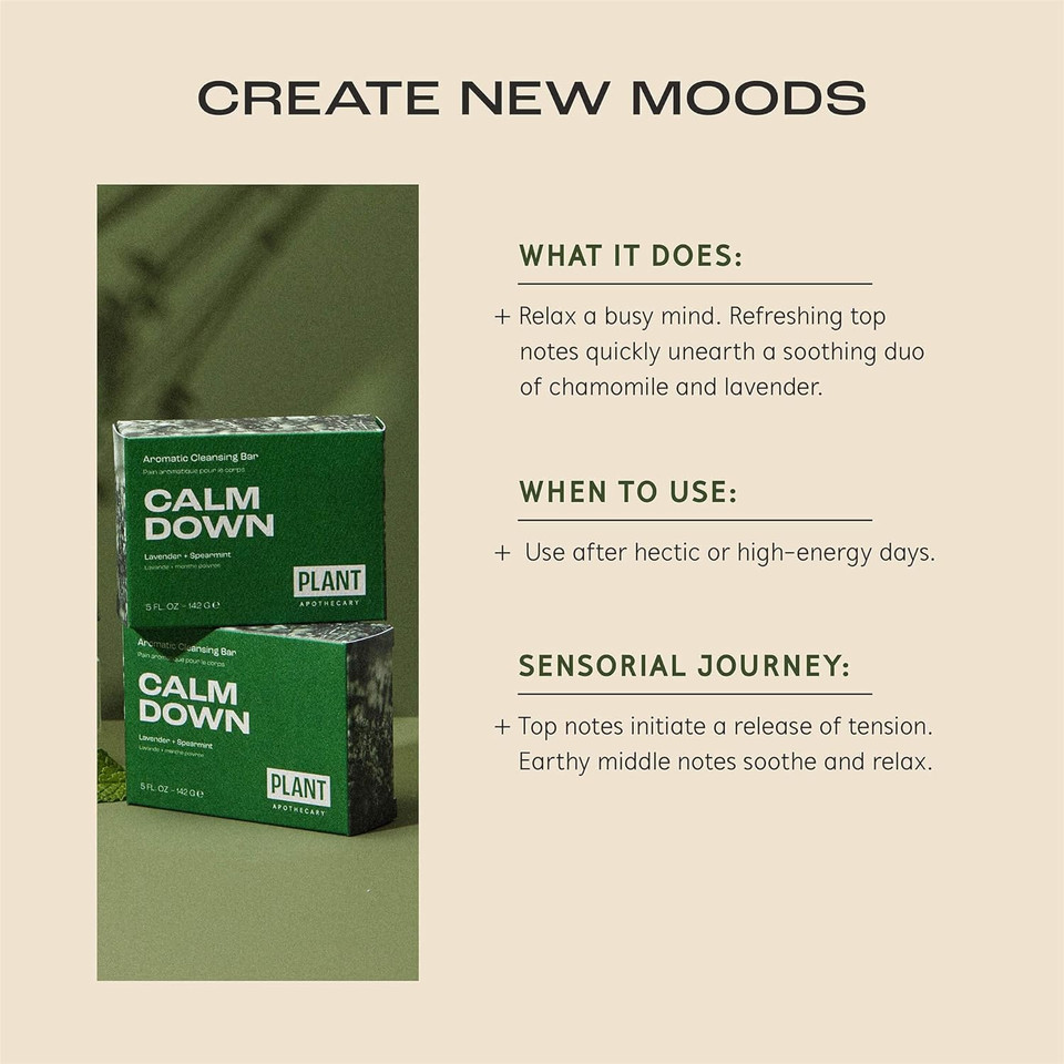 Plant Apothecary Moisturizing Shea Butter Soap For Damaged And Dry Skin - Calm Down Body Soap Bar With Spearmint And Lavender, 5Oz Natural Soap