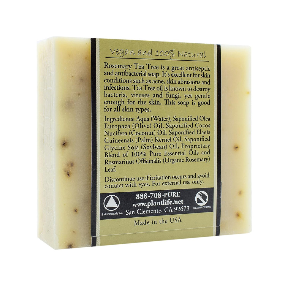 Plantlife Rosemary Tea Tree Bar Soap - Moisturizing And Soothing Soap For Your Skin - Hand Crafted Using Plant-Based Ingredients - Made In California 4Oz Bar