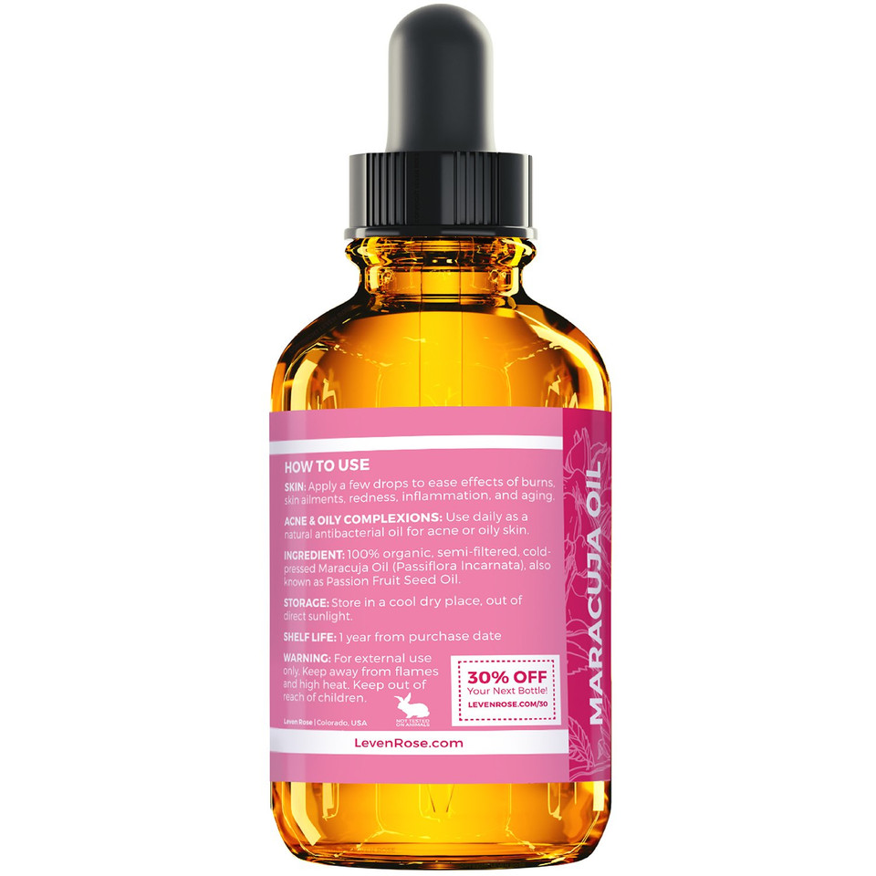 Leven Rose Maracuja Oil, Passion Fruit Seed Oil 100% Natural Moisturizer For Hair Skin And Nails 1 Oz Leven Rose Maracuja Oil, Passion Fruit Seed Oil 100% Natural Moisturizer For Hair Skin And Nails 1 Oz