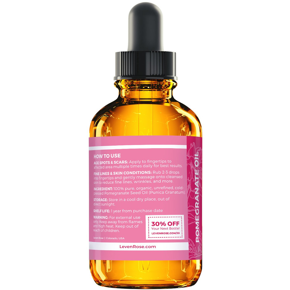 Leven Rose Pomegranate Seed Oil, 100% Pure Unrefined Cold Pressed Antioxidant Moisturizer For Hair Skin And Nails 1 Oz Leven Rose Pomegranate Seed Oil, 100% Pure Unrefined Cold Pressed Antioxidant Moisturizer For Hair Skin And Nails 1 Oz