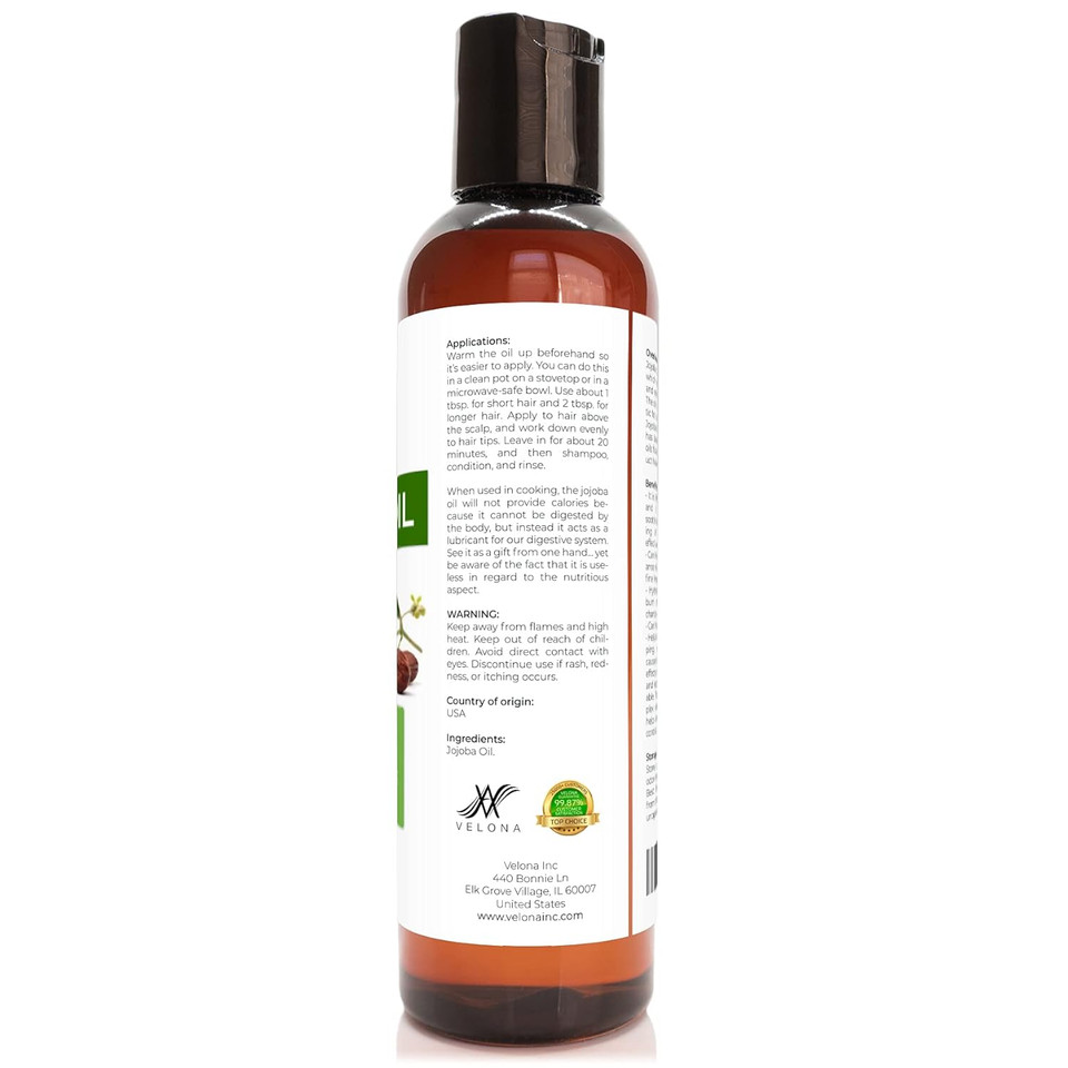 Velona Jojoba Oil 4 Oz | 100% Pure And Natural Carrier Oil | Clear, Refined, Cold Pressed | Moisturizing Face, Hair, Body And Skin Care | Use Today - Enjoy Results4.00 Ounce (Pack Of 1)