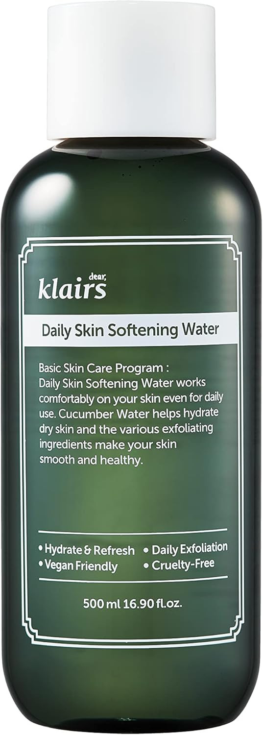 [Dearklairs] Daily Skin Softening Water, Toner, Jumbo 16.90 Fl Oz, Skin Refining Cucumber Essence, Daily Mild Exfoliator