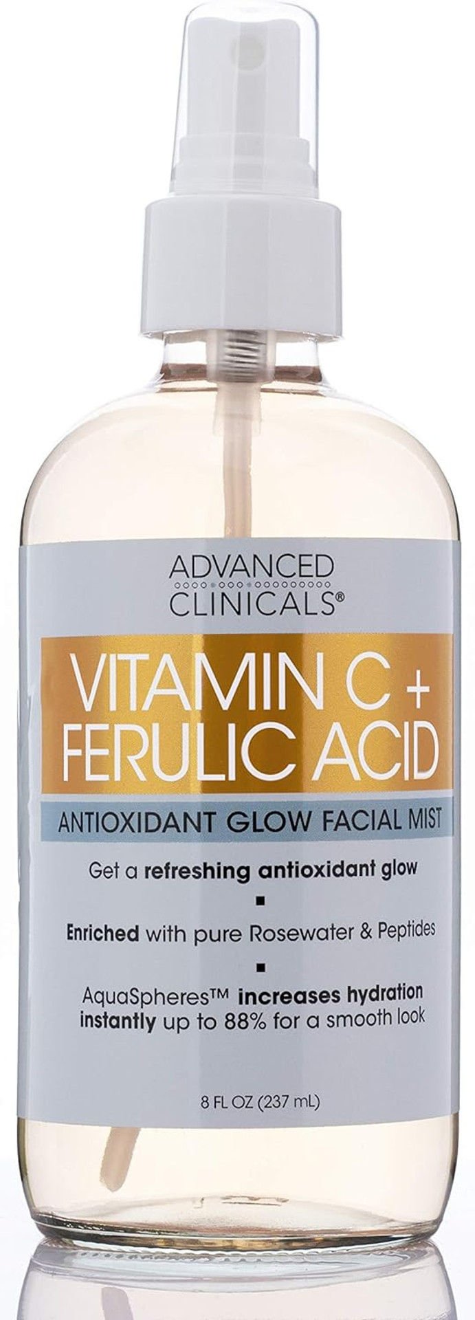 Advanced Clinicals Vitamin C Face Toner W/Ferulic Acid & Rosewater, Antioxidant Facial Mist Spray For Face, Skin Refreshing, Hydrating, & Non-Greasy Instant Hydration Facial Spray, Large 8 Fl Ozvitamin C Mist