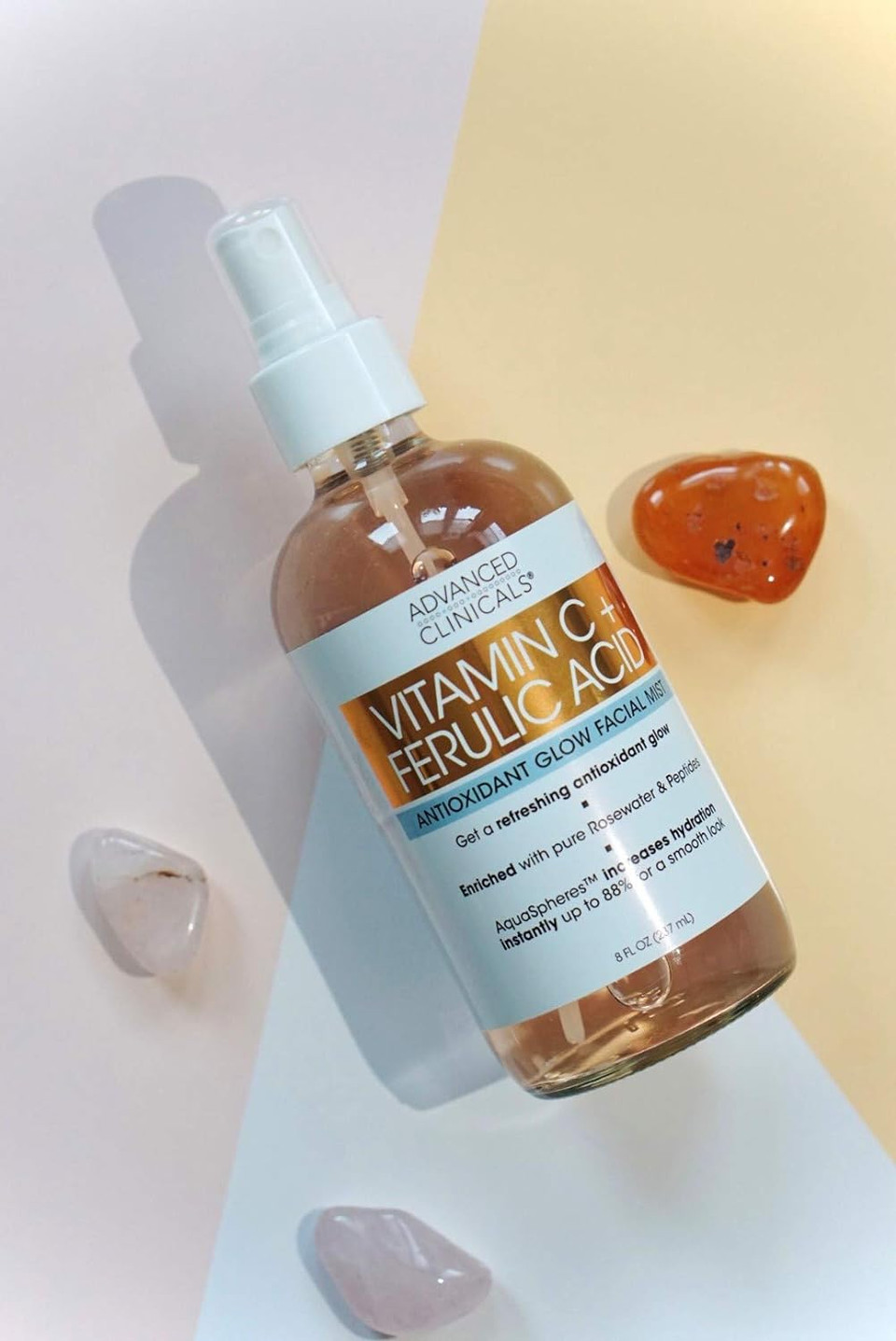 Advanced Clinicals Vitamin C Face Toner W/Ferulic Acid & Rosewater, Antioxidant Facial Mist Spray For Face, Skin Refreshing, Hydrating, & Non-Greasy Instant Hydration Facial Spray, Large 8 Fl Ozvitamin C Mist
