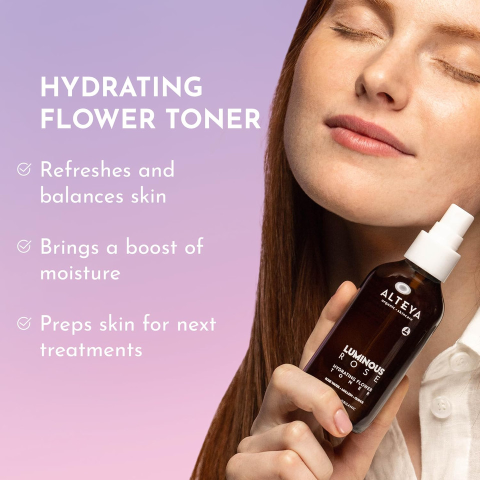 Alteya Rganic Luminous Rose Hydrating Flower Toner 4 Fl Oz/120 Ml  Certified Organic  Purifying, Balancing, Revitalizing  All Skin Types
