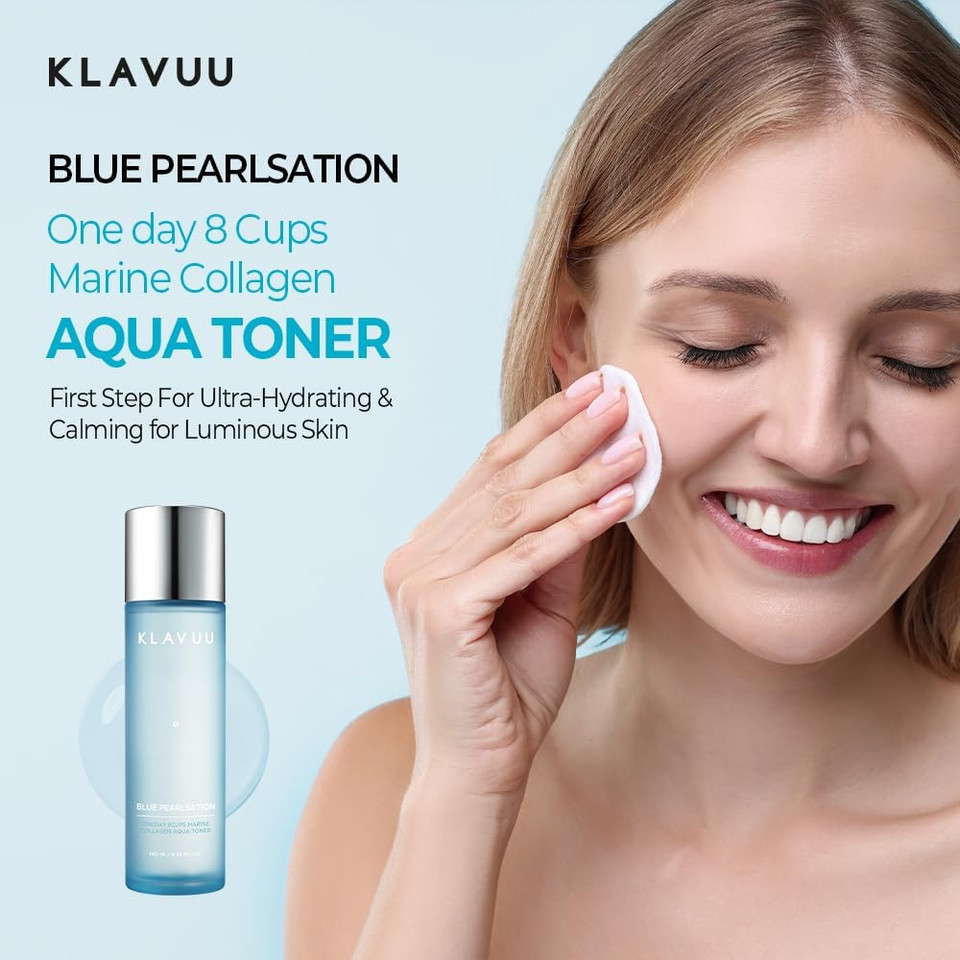 Blue Pearlsation One Day 8 Cups Marine Collagen Aqua Toner - Deeply Hydrating & Soothing For Skin Radiance, Non-Sticky Formula For All Day Comfort And Refreshment  4.73 Floz