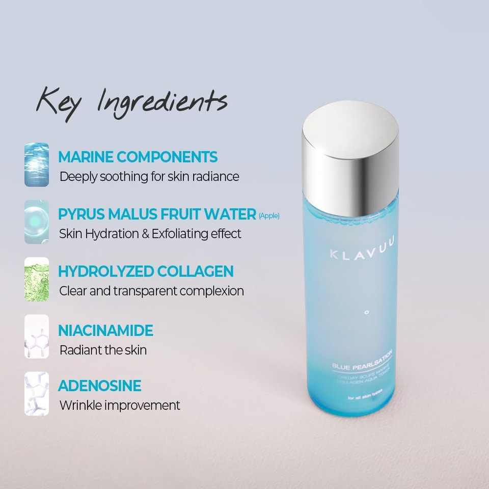 Blue Pearlsation One Day 8 Cups Marine Collagen Aqua Toner - Deeply Hydrating & Soothing For Skin Radiance, Non-Sticky Formula For All Day Comfort And Refreshment  4.73 Floz