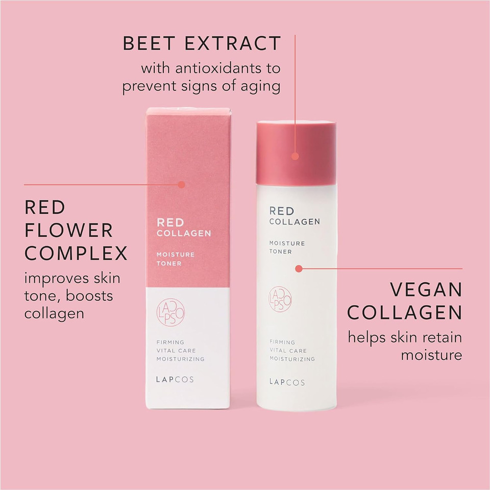 Lapcos Red Collagen Toner (4.39 Fl Oz) New Vegan Formula Face Toner | Rebalance & Hydrate Skin With Niacinamide & Collagen