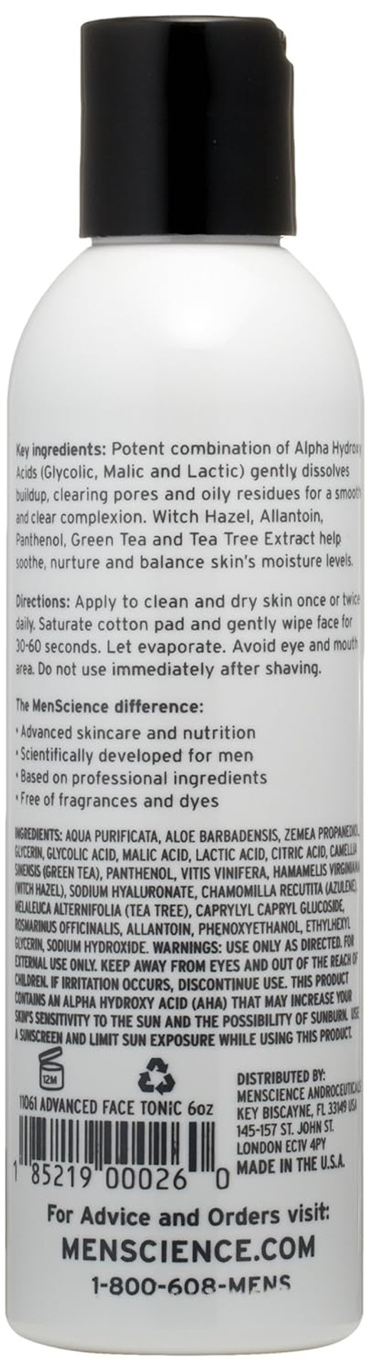 Menscience Androceuticals Advanced Face Tonic, Alcohol Free And Oil Free, 6 Fl Oz