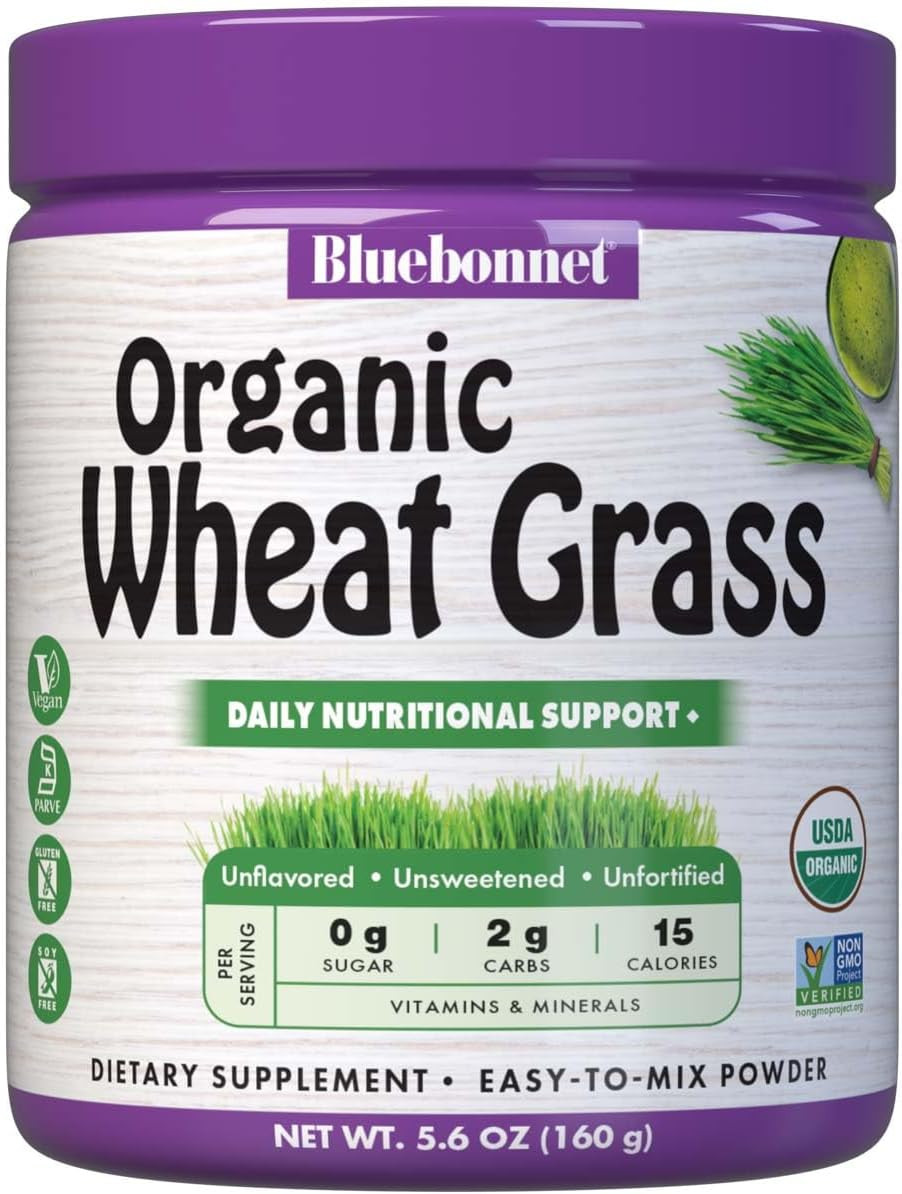 Bluebonnet Nutrition Super Earth Organic Wheatgrass Powder, 35 Servings, Dark Green, 5.6 Oz