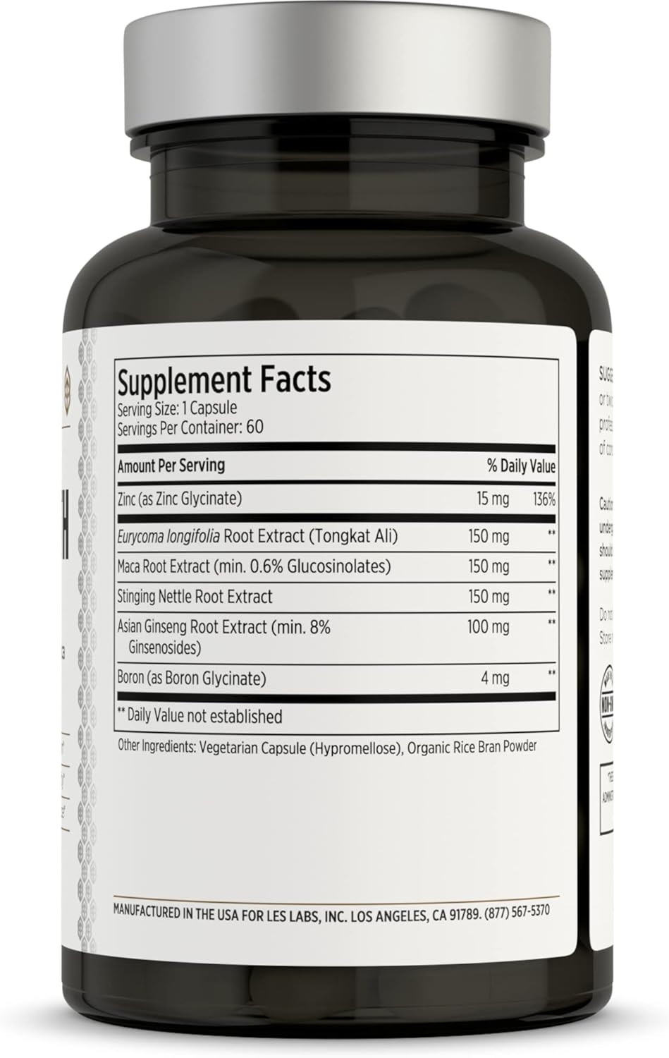 Les Labs Male Health  Enhance Hormone Production, Strength & Vitality, Drive & Endurance  Tongkat Ali, Ginseng, Maca & Boron  Non-Gmo Supplement  60 Capsules