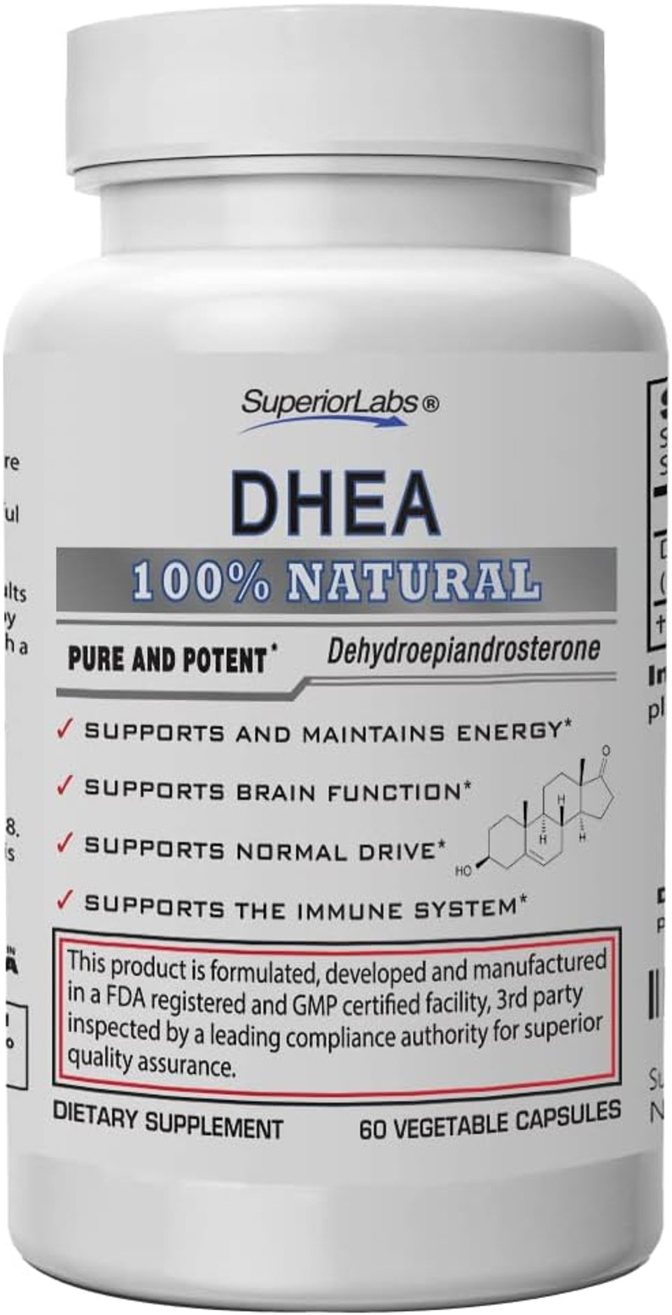 Superior Labs  Extra Strength Natural Dhea  Non-Gmo 100 Mg Dose, 60 Vegetable Capsules  Promotes Healthy Aging In Men & Women  Helps Restores Youthful Energy Levels