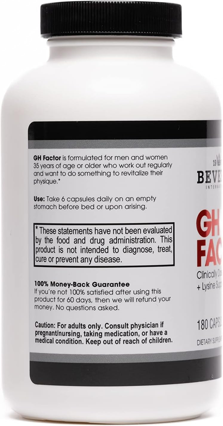 Beverly International Gh Factor, 180 Capsules. Raise Levels By Up To 8-Fold. Clinically Dosed Arginine + Lysine Supplement. P.M. Growth Promoter For Men & Women. Revitalize Your Physique