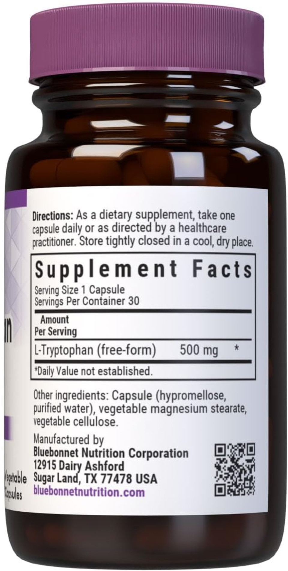 Bluebonnet L-Tryptophan 500 Mg Vitamin Capsules, 30 Count