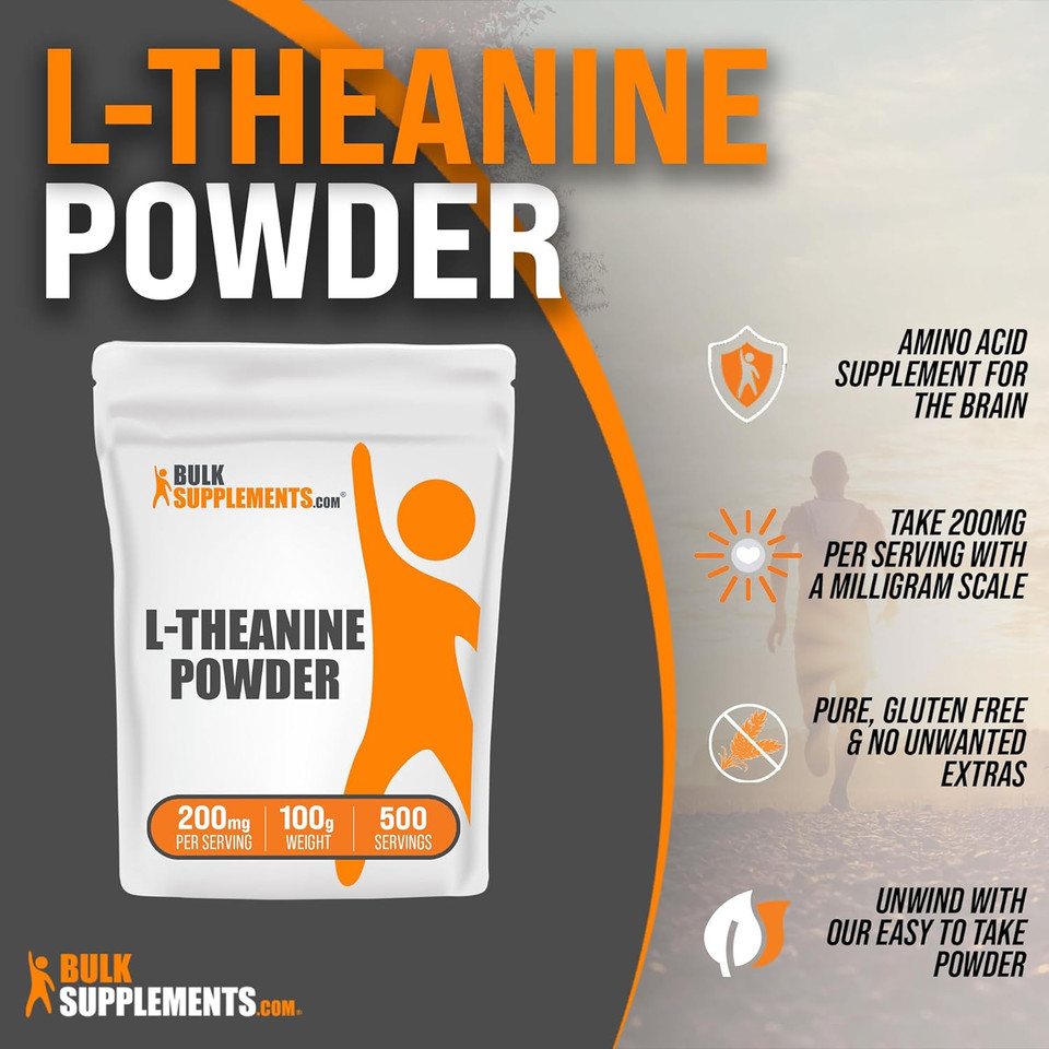 Bulksupplements.Com L-Theanine Powder - L-Theanine Supplement, L-Theanine 200Mg - Amino Amino Supplement, Pure & Gluten Free - 200Mg Of L Theanine Powder Per Serving, 100G (3.5 Oz)