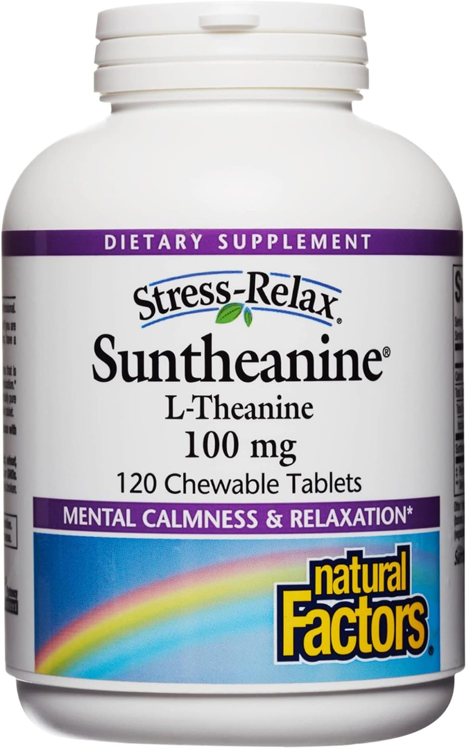 Stress-Relax Chewable Suntheanine L-Theanine 100 Mg By Natural Factors, Non-Drowsy Stress Support For Mental Calmness And Relaxation, Tropical Fruit Flavor, 120 Tablets120 Count (Pack Of 1)