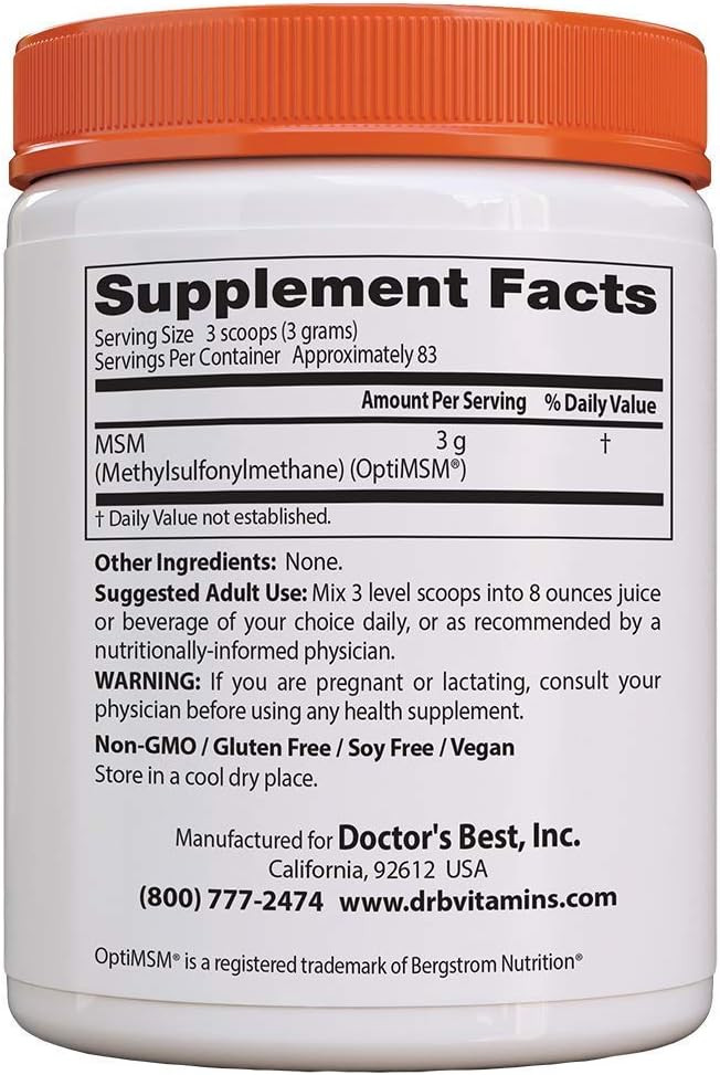Doctor'S Best Msm Powder With Optimsm, Non-Gmo, Vegan, Gluten Free, Soy Free, 250 Grams