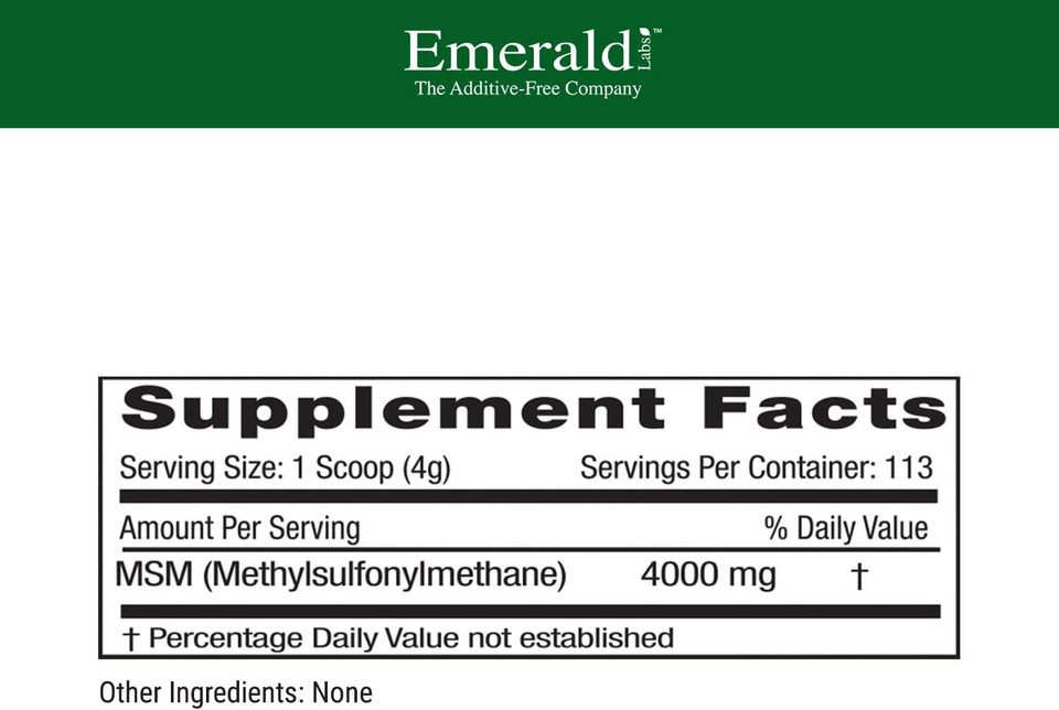 Emerald Labs Msm Powder 4,000 Mg - Plant Sourced Methylsulfonylmethane For Joint Discomfort, Stress Relief, And Healthy Immune Function - 16 Oz1 Pound (Pack Of 1)