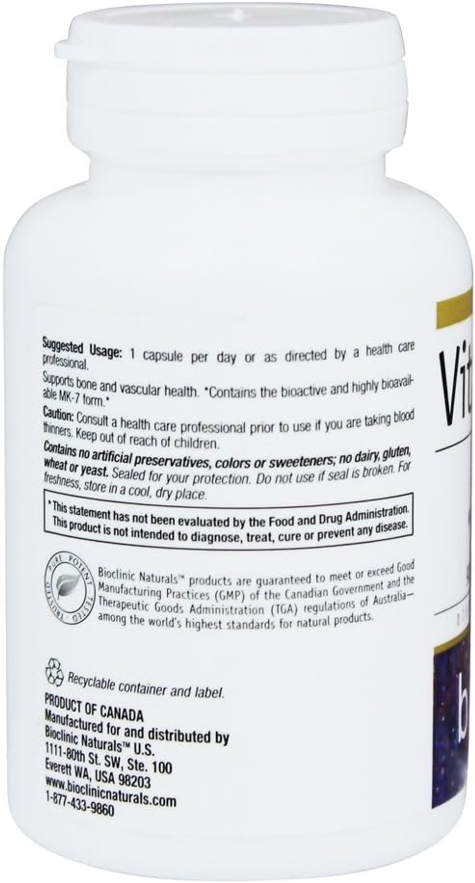 Bioclinic Naturals - Vitamin K2 100 Mcg. - 90 Vegetarian Capsules