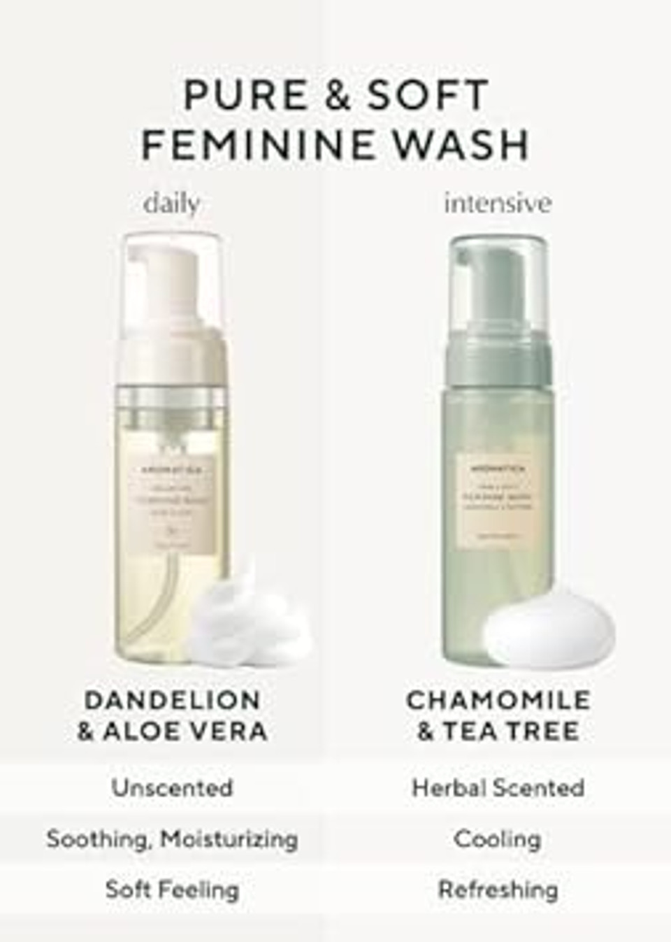 Aromatica Pure & Soft Feminine Wash Chamomile & Tea Tree (Soft Foam Type) 5.7 Fl. Oz / 170 Ml - Gentle And Soothing Intimate Herbal Feminine Wash - Ph-Balanced, Calming, Vegan, Cruelty Free