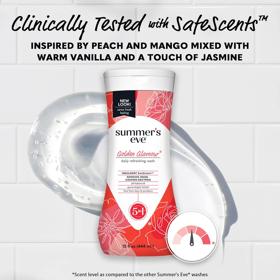 Summer'S Eve Golden Glamour Daily Refreshing All Over Feminine Body Wash, Removes Odor, Feminine Wash Ph Balanced, 15 Fl Oz