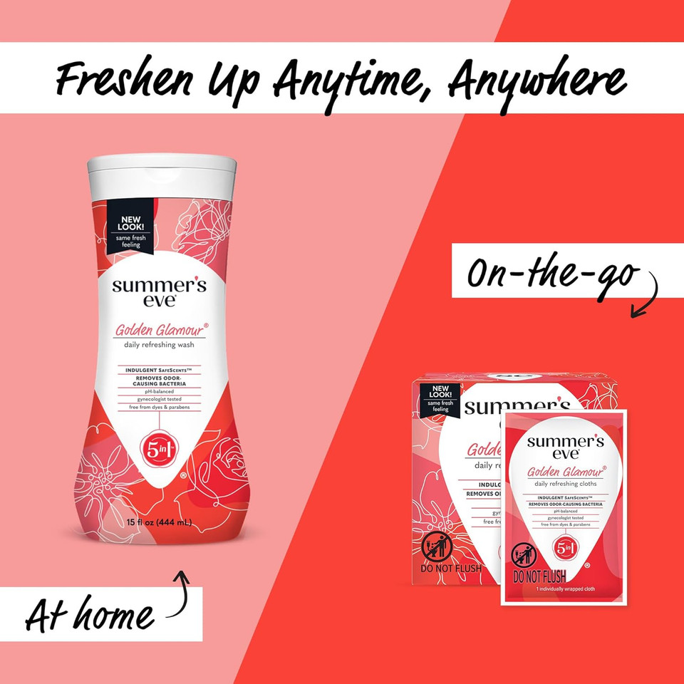 Summer'S Eve Golden Glamour Daily Refreshing All Over Feminine Body Wash, Removes Odor, Feminine Wash Ph Balanced, 15 Fl Oz