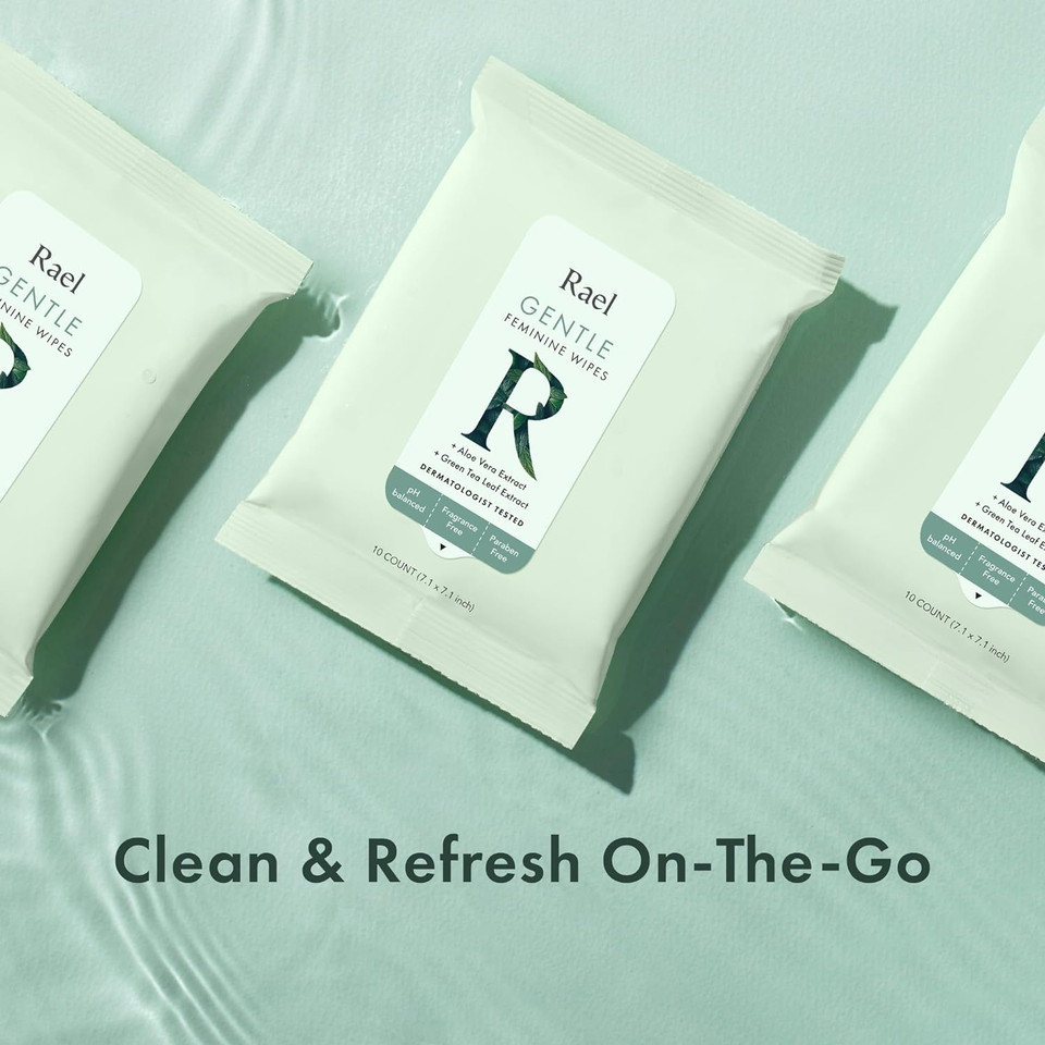 Rael Feminine Wipes, Flushable Wipes Ph Balanced - Travel Size, All Skin Types, Paraben Free, Daily Use (10 Count, Pack Of 4)10 Count (Pack Of 4)