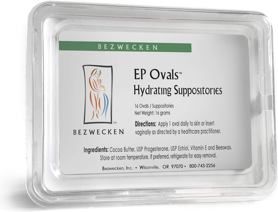 E.P. Ovals  16 Oval Suppositories - Professionally Formulated To Alleviate Vaginal Dryness In Menopausal Women - Unique Blend Of Progesterone & Estriol - Natural Vaginal Lubrication