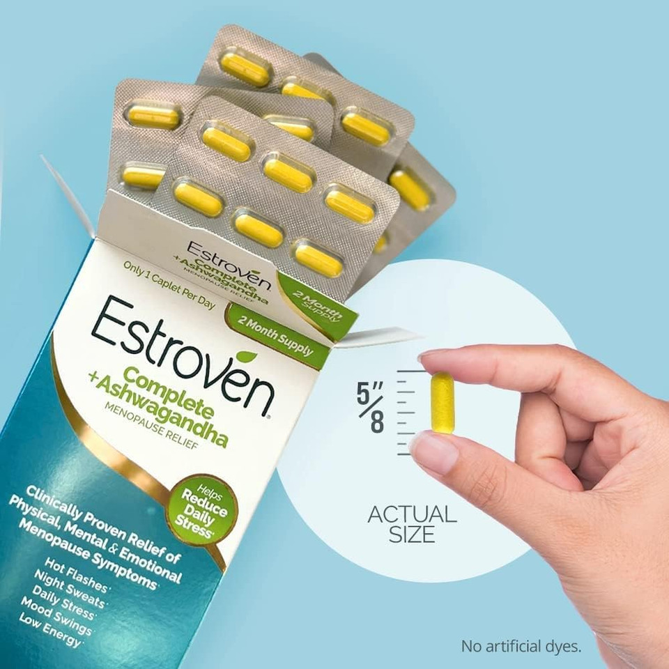 Estroven Complete + Ashwagandha Multi-Symptom Menopause Supplement For Women - 60 Ct. - Clinically Proven Ingredients Provide Menopause Relief & Night Sweats + Hot Flash Relief* - Drug-Free & Non-Gmo