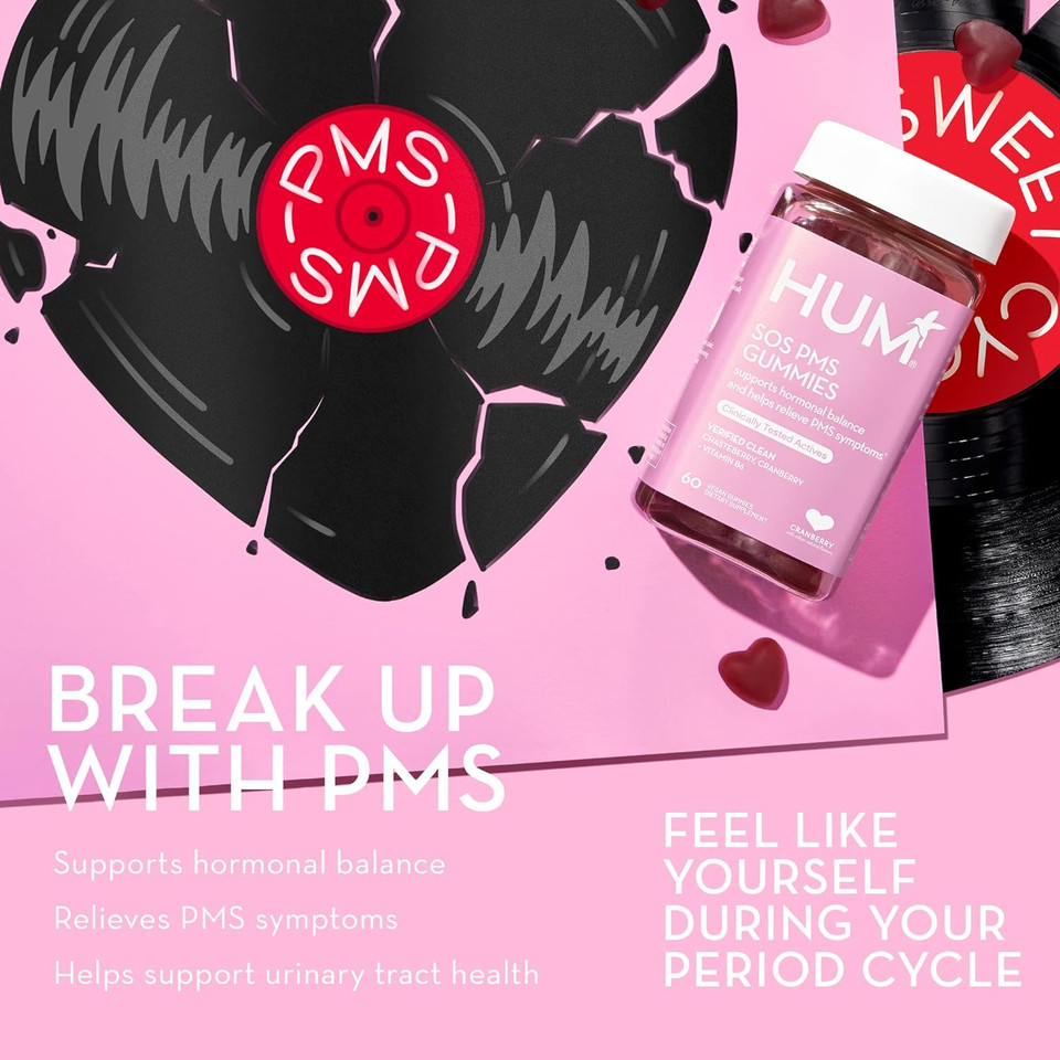 Hum Nutrition Sos Pms Gummies, Helps Relieve Pms Symptoms, Bloating Relief, Mood Swings, Hormonal Balance With Chasteberry Vitex Pms Gummies (30-Day Supply)