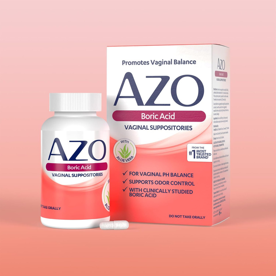 Azo Boric Acid Vaginal Suppositories, Helps Support Odor Control And Balance Vaginal Ph With Clinically Studied Boric Acid, Non-Gmo, 30 Count