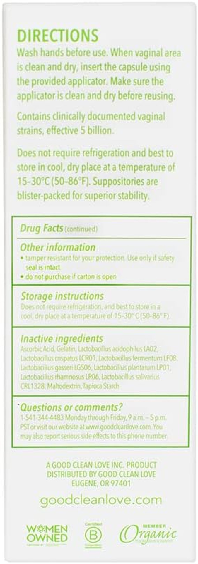 Good Clean Love Biophresh Vaginal Homeopathic Suppository, Bacterial Vaginosis Treatment For Women, Relieves Itching & Irritation, Promotes Urinary Tract Health, 10 Capsules