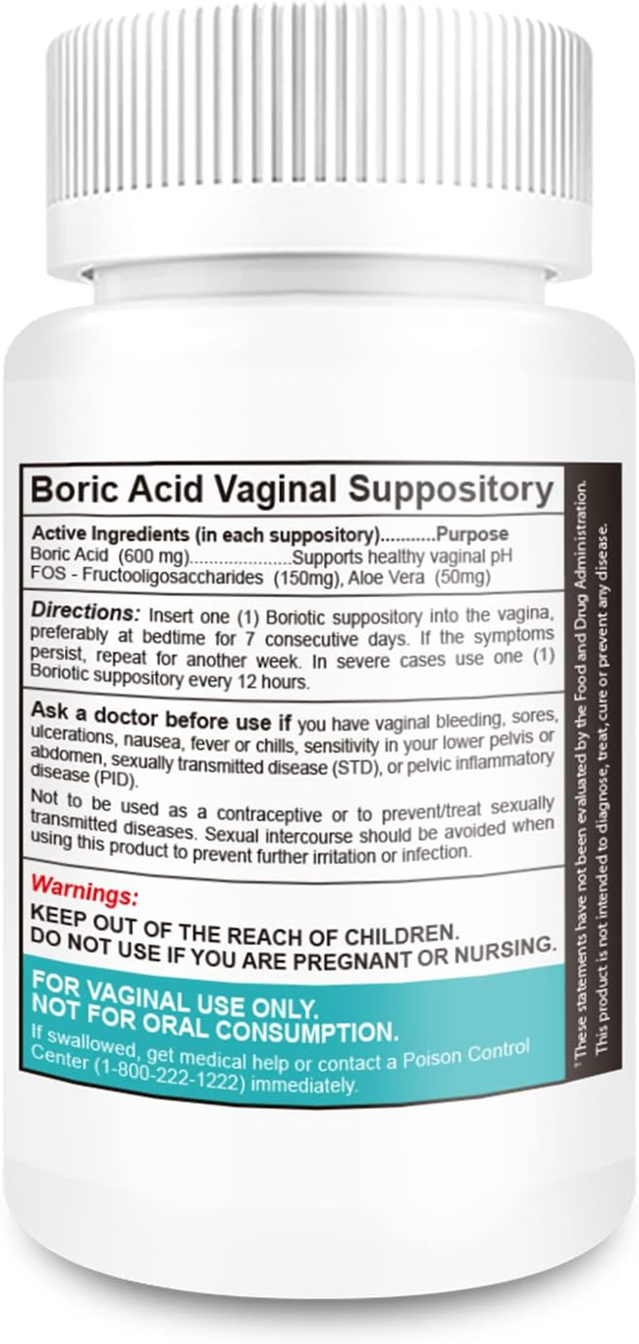 Nutrablast Boric Acid Vaginal Suppositories Complex W/Aloe Vera & Fos Prebiotic Enhancer | All Natural Boriotic | Made In Usa (30 Count)