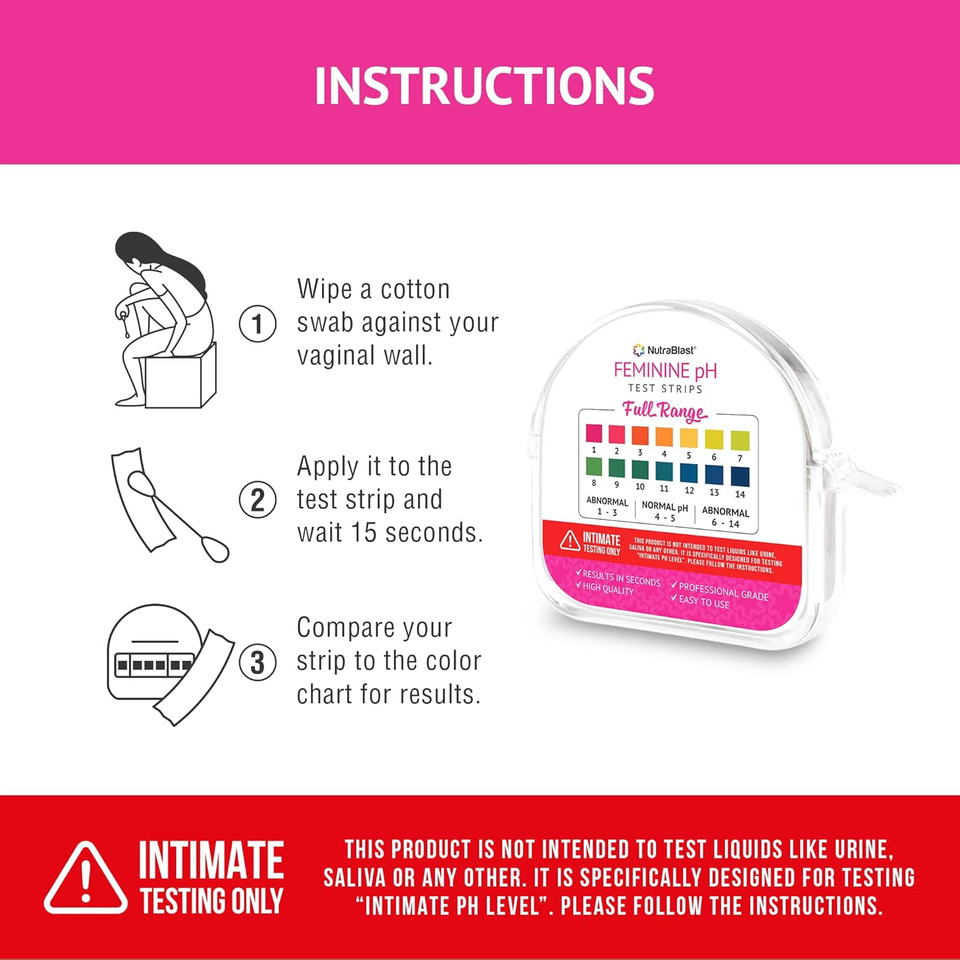 Nutrablast Feminine Ph Test Strips Full Range 1-14 | Monitor Intimate Health | Easy To Use & Accurate Womenã¢ÂS Acidity & Alkalinity Balance Level Tester Kit